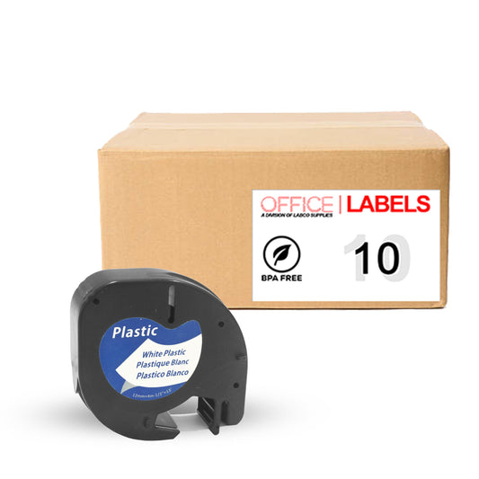 10 Pack of 91331 Black on White Compatible Vinyl Tape for Dymo Letratag 1/2" (12mm x 4m)