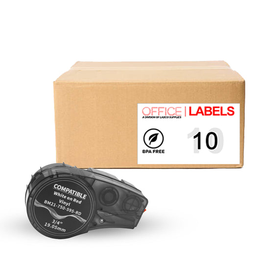 10 Pack of M21750595RD Black on Red Compatible Tape for Brady 3/4" (18mm x 21')