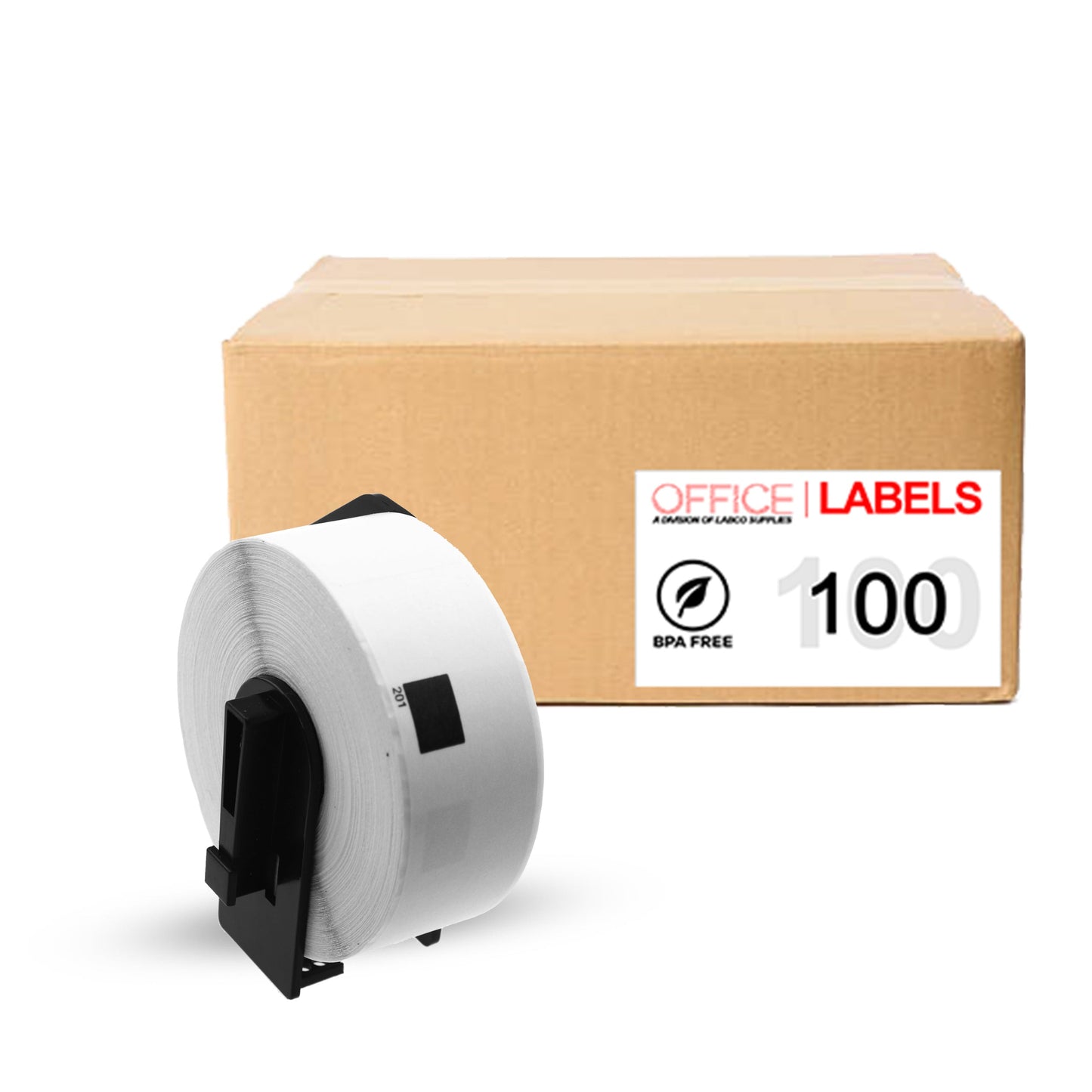 100 Rolls of DK-1201 Compatible Labels for BROTHER 1-1/7" X 3-1/2" (29mm x 90.3mm) With 1 Reusable Cartridge