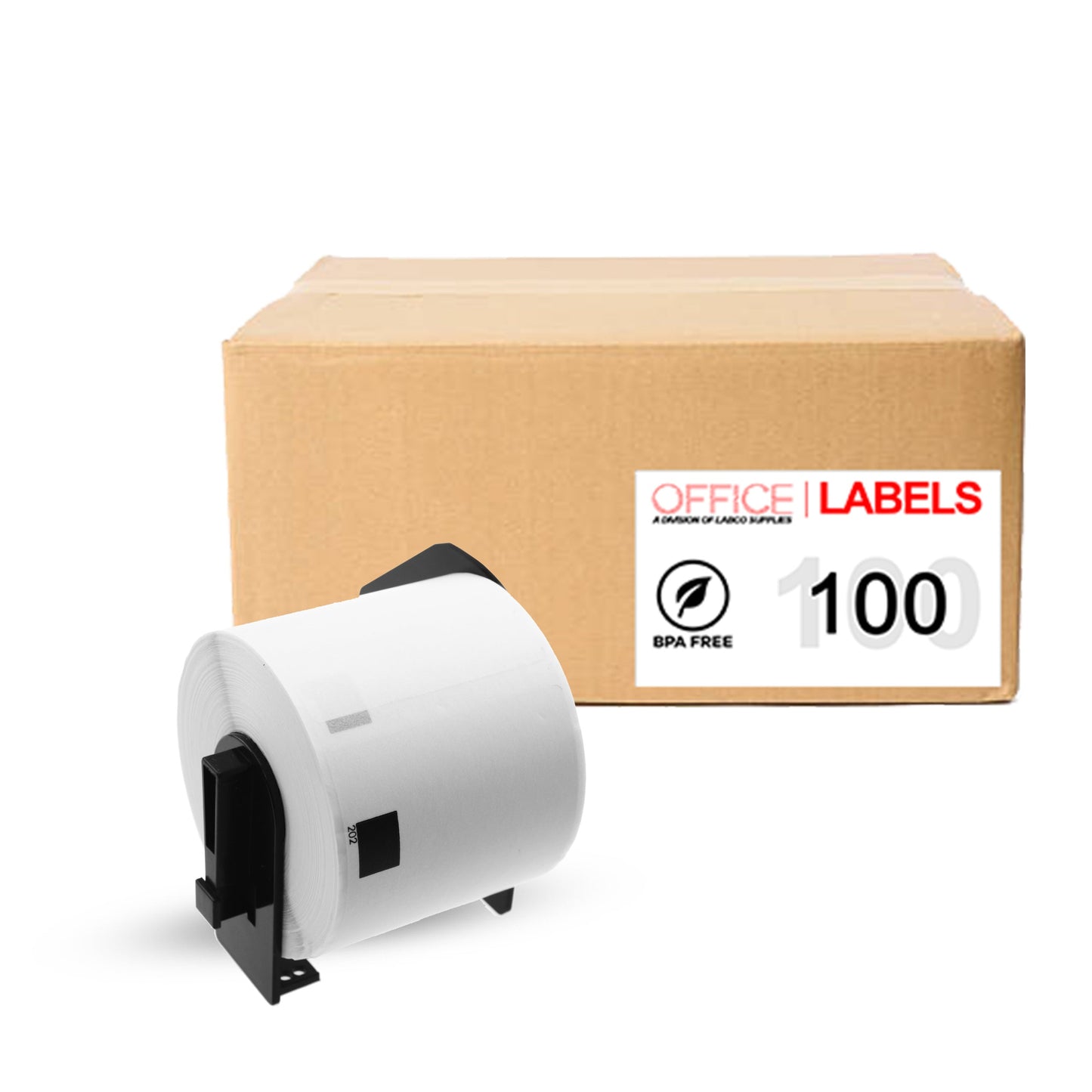 100 Rolls of DK-1202 Compatible Labels for BROTHER 2-3/7" X 4" (62mm x 100mm) With 1 Reusable Cartridge