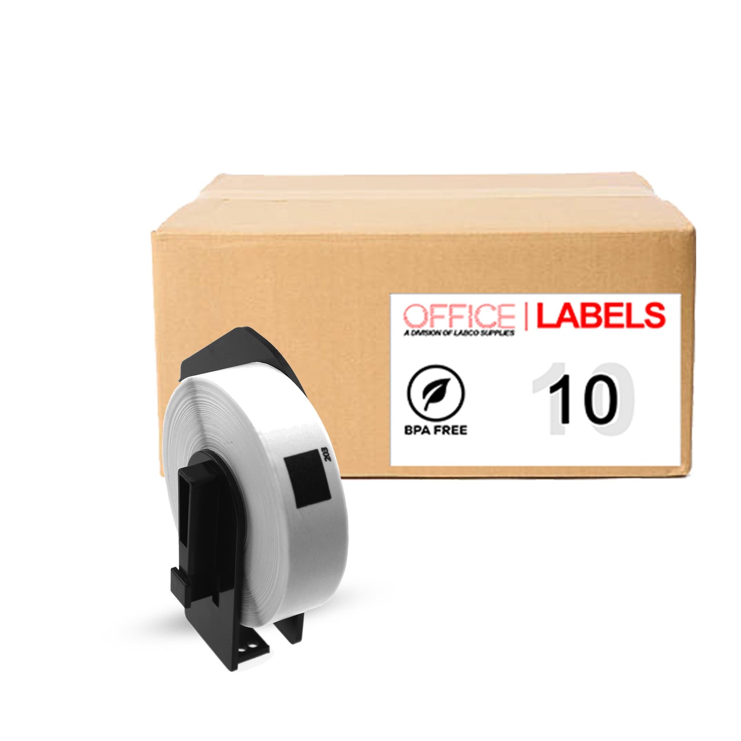 10 Rolls of DK-1203 Compatible Labels for BROTHER 2/3" x 3-7/16" (17mm x 87mm) With 1 Reusable Cartridge