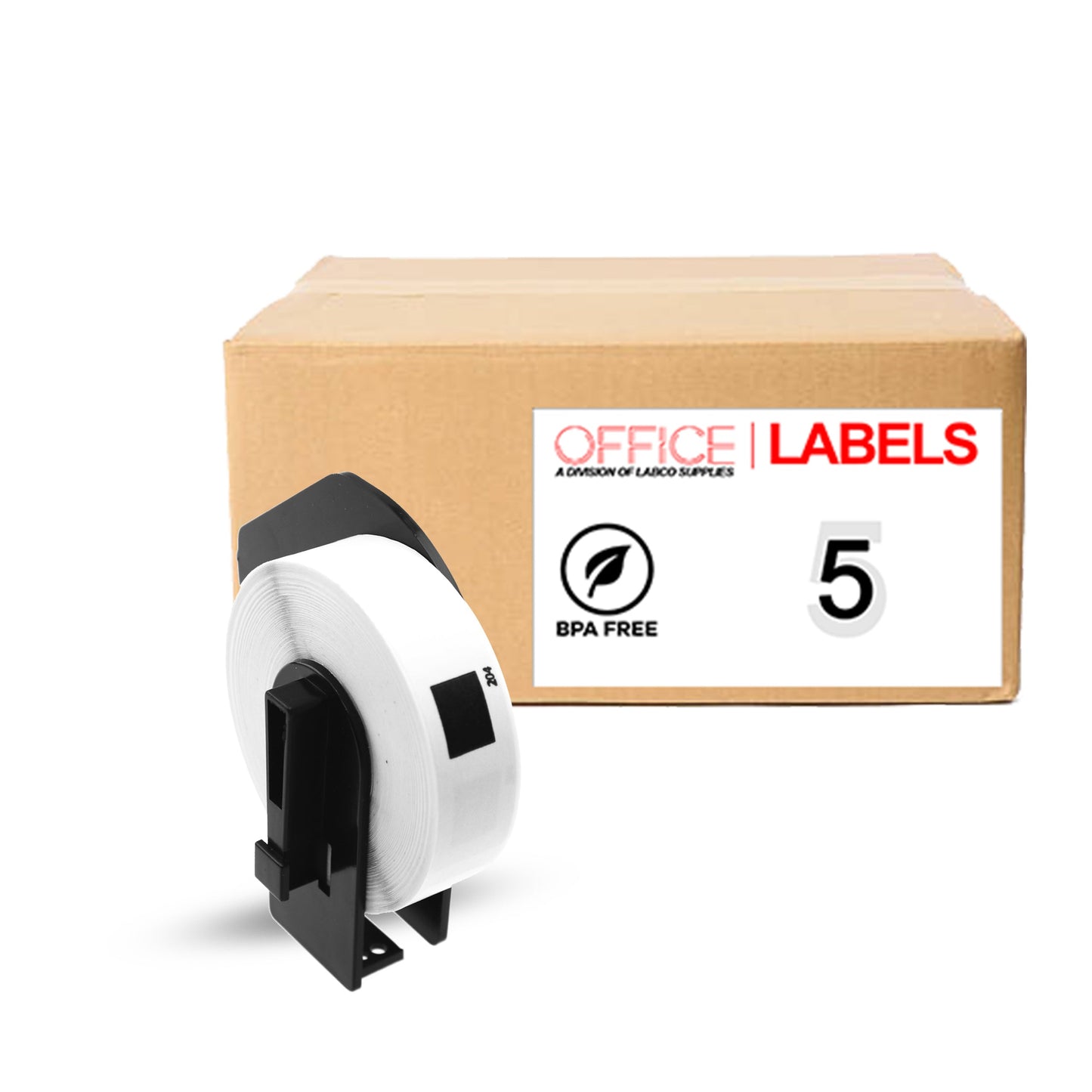 5 Rolls of DK-1204 Compatible Labels for BROTHER 2/3" x 2-1/8" (17mm x 54mm) With 1 Reusable Cartridge