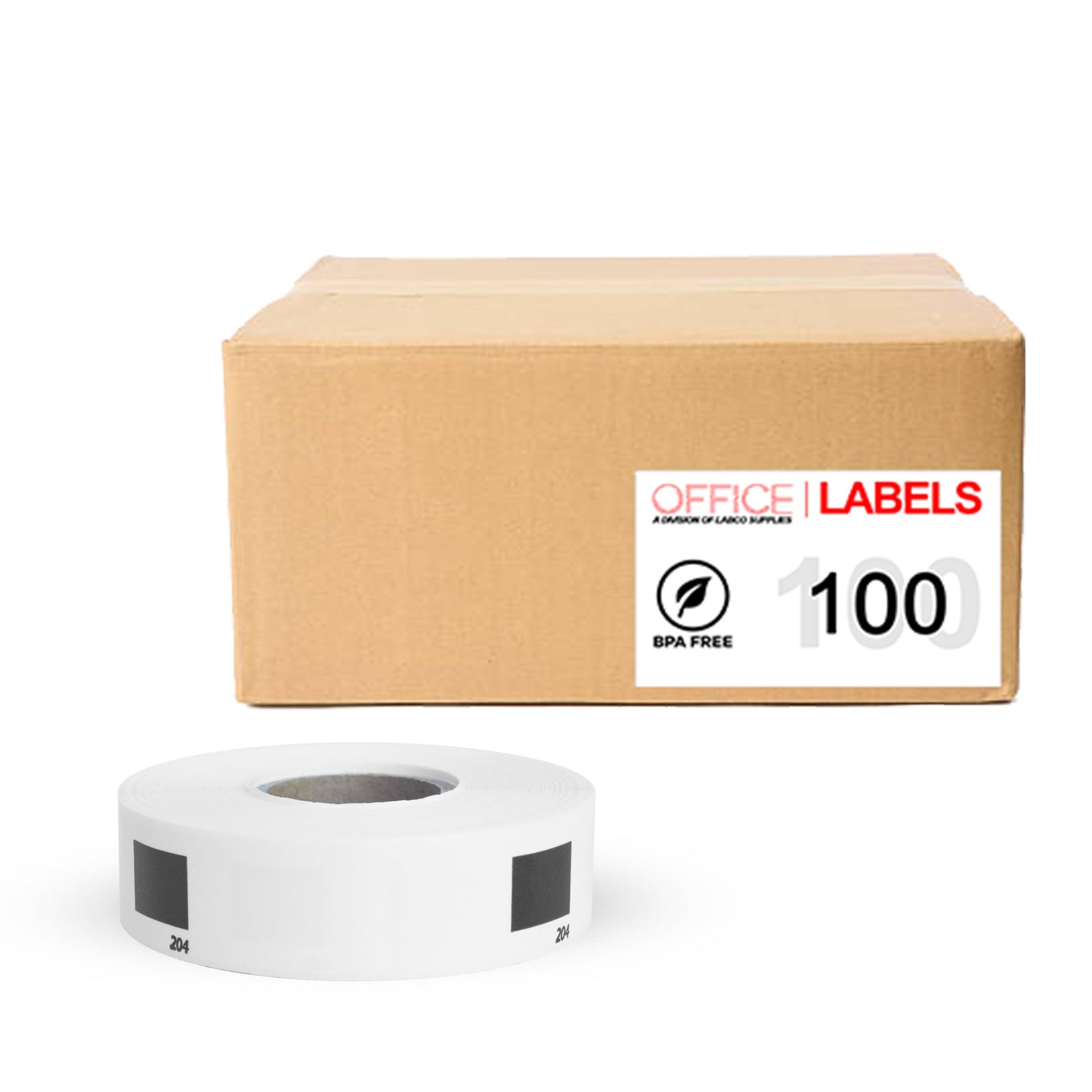 100 Rolls of DK-1204 Compatible Labels for BROTHER 2/3" x 2-1/8" (17mm x 54mm) ROLL ONLY