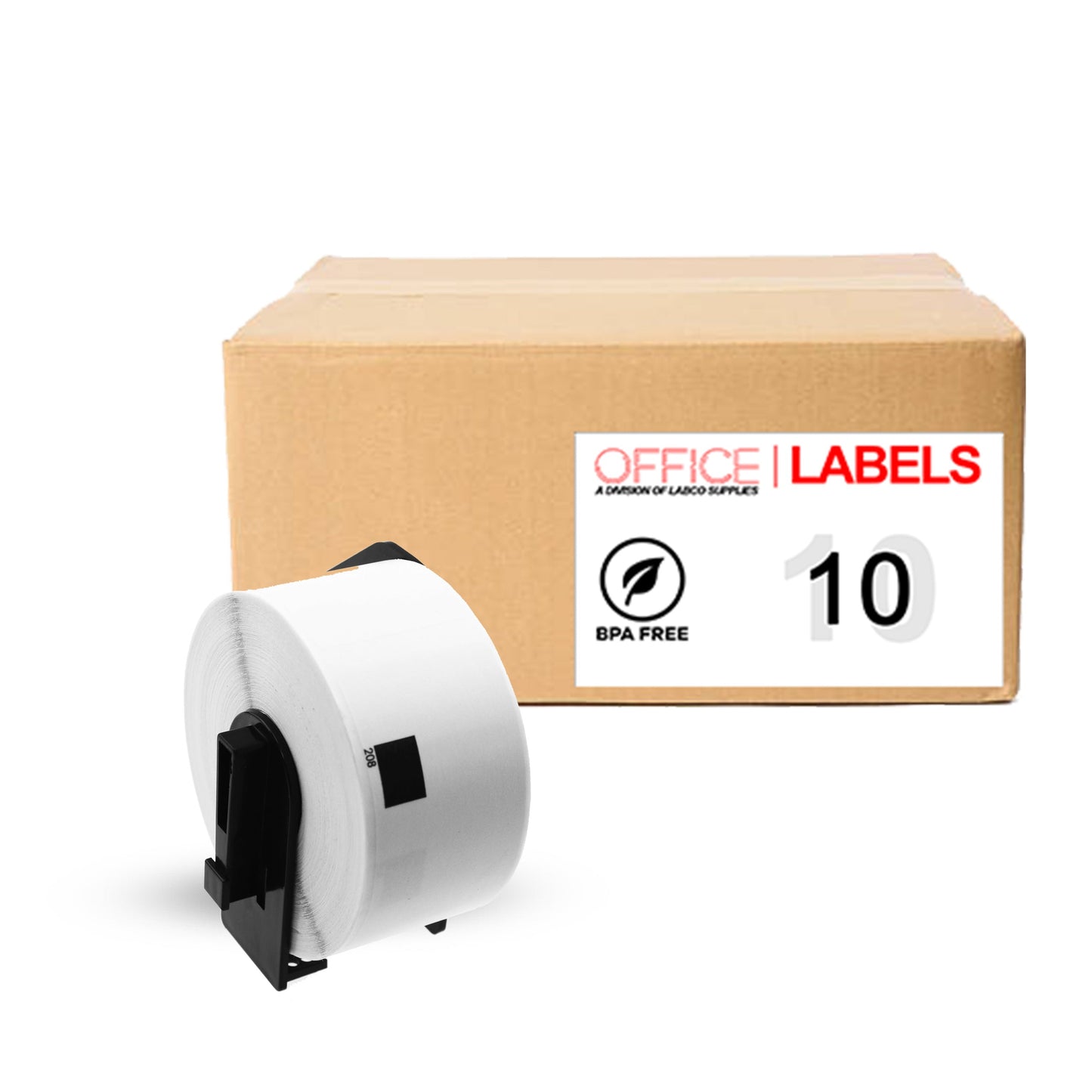 10 Rolls of DK-1208 Compatible Labels for BROTHER 1-1/2" x 3-1/2" (38mm x 90,3mm) With 1 Reusable Cartridge