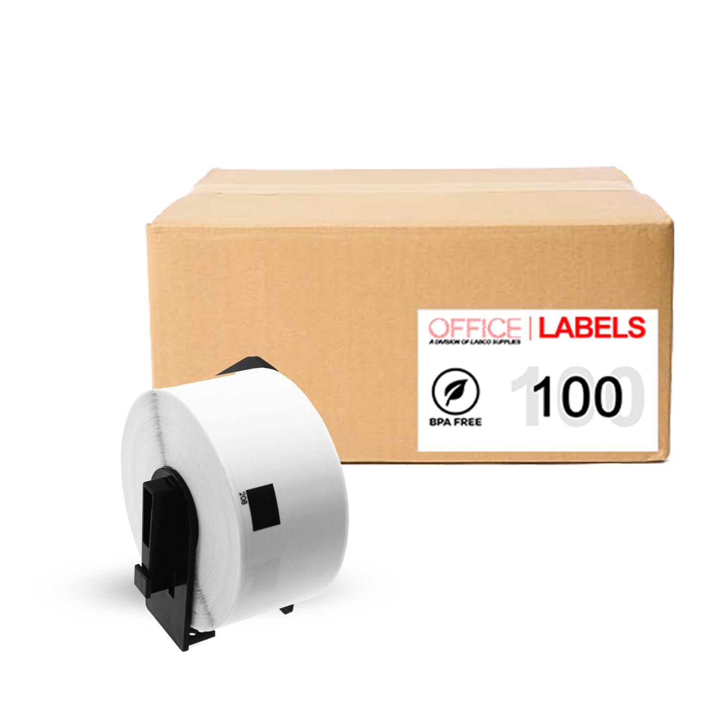 100 Rolls of DK-1208 Compatible Labels for BROTHER 1-1/2" x 3-1/2" (38mm x 90,3mm) With 1 Reusable Cartridge