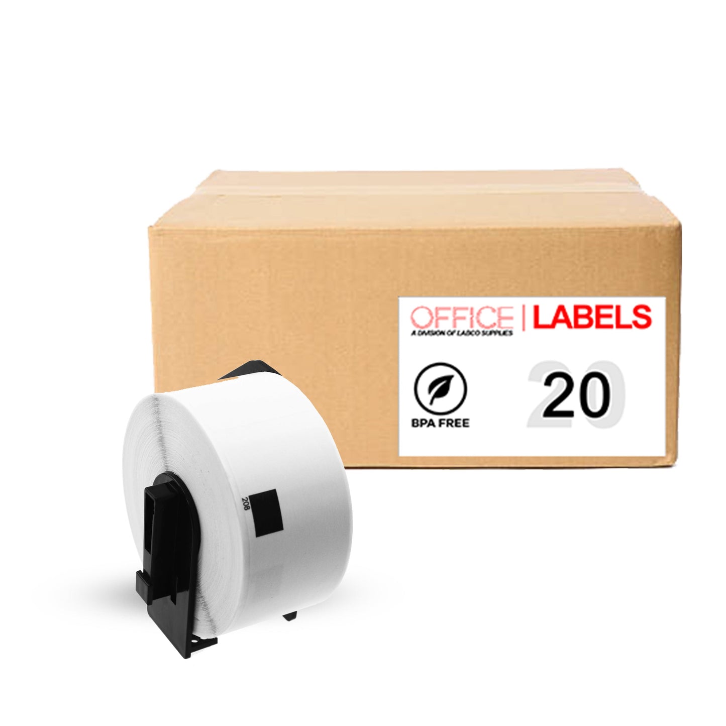 20 Rolls of DK-1208 Compatible Labels for BROTHER 1-1/2" x 3-1/2" (38mm x 90,3mm) With 1 Reusable Cartridge