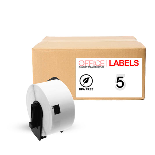 5 Rolls of DK-1208 Compatible Labels for BROTHER 1-1/2" x 3-1/2" (38mm x 90,3mm) With 1 Reusable Cartridge