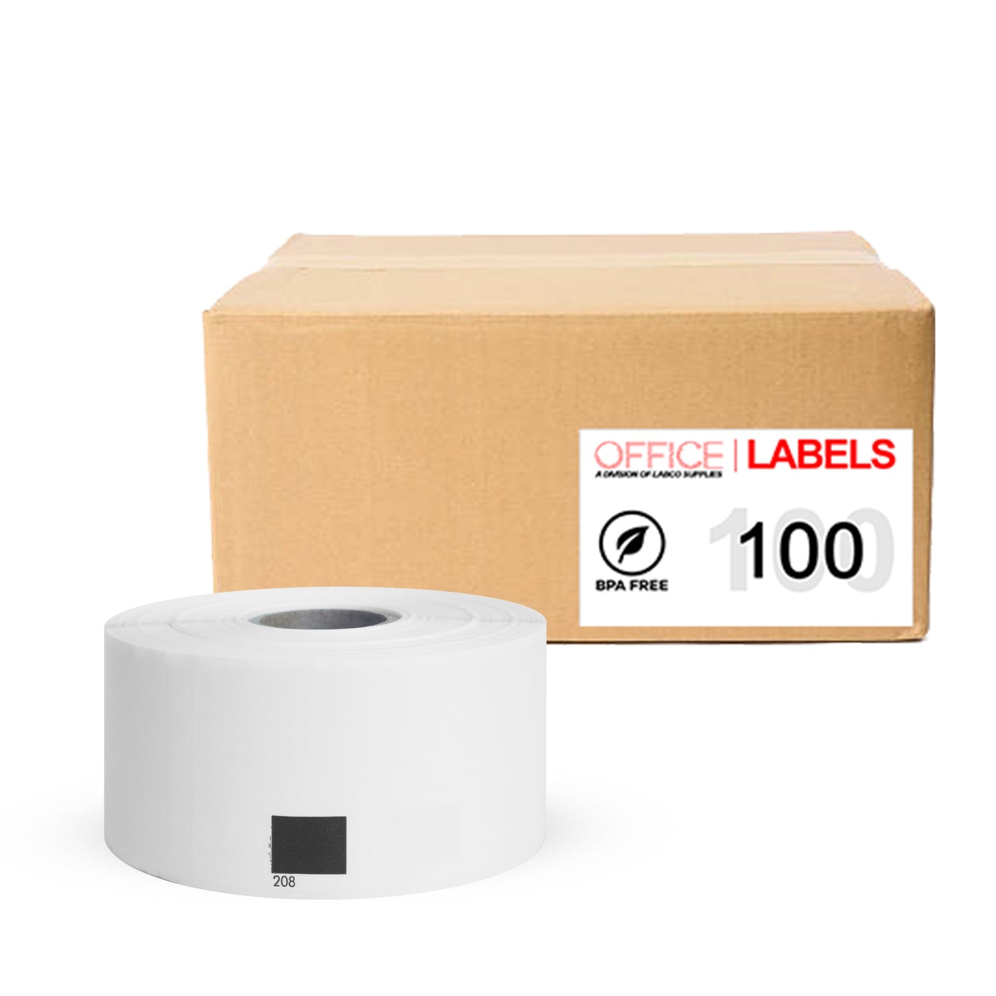 100 Rolls of DK-1208 Compatible Labels for BROTHER 1-1/2" x 3-1/2" (38mm x 90,3mm) ROLL ONLY