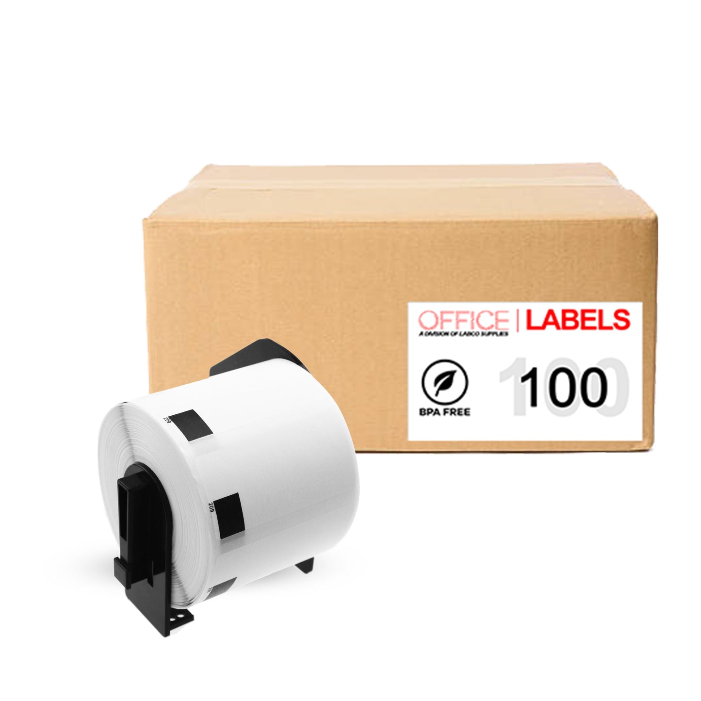 100 Rolls of DK-1209 Compatible Labels for BROTHER 1-1/7" x 2-3/7" (28,9mm x 62mm) With 1 Reusable Cartridge