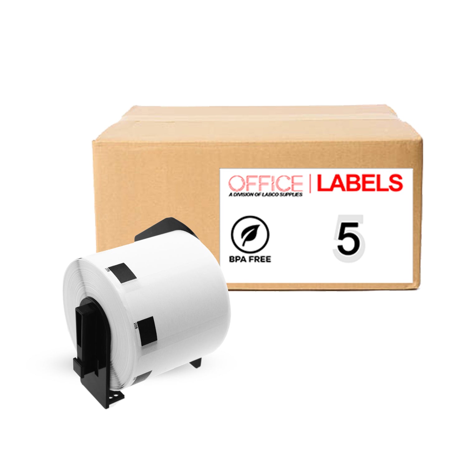 5 Rolls of DK-1209 Compatible Labels for BROTHER 1-1/7" x 2-3/7" (28,9mm x 62mm) With 1 Reusable Cartridge