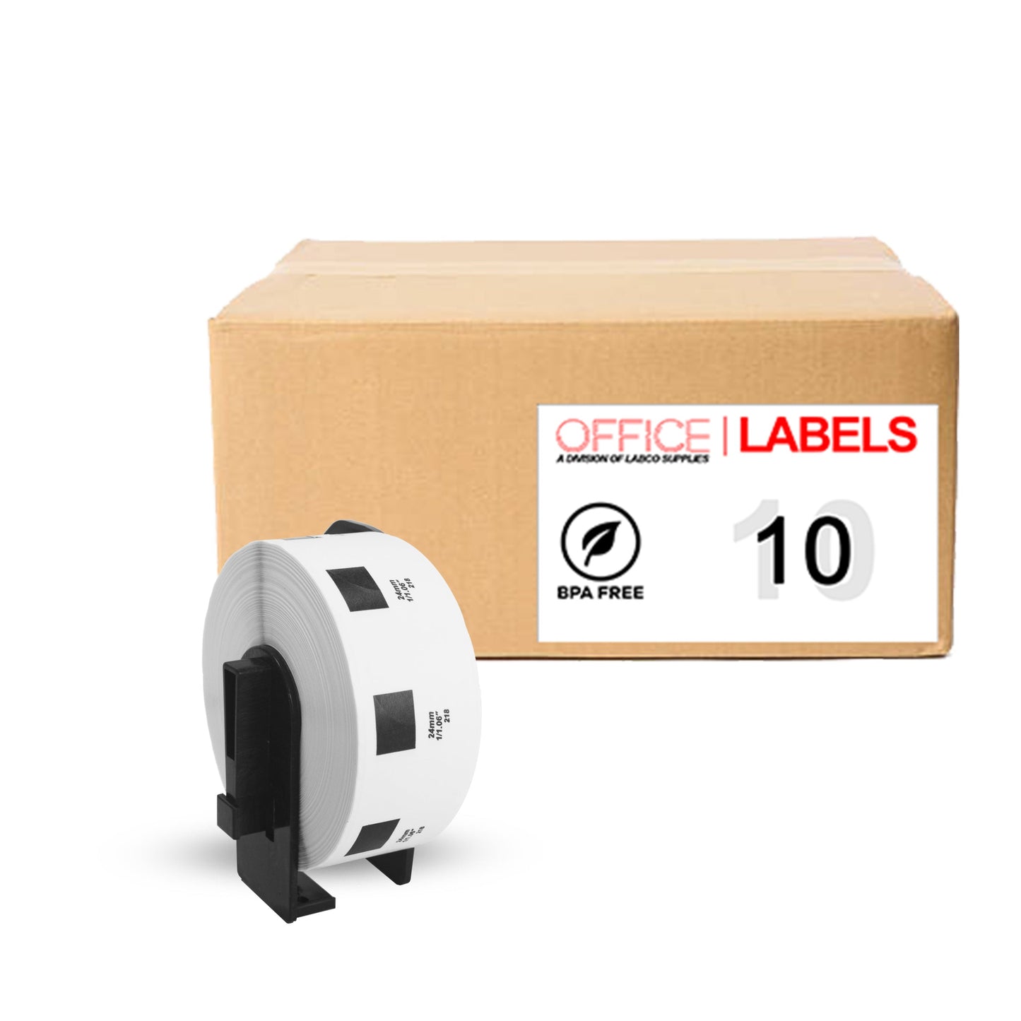 10 Rolls of DK-1218 Compatible Labels for BROTHER 0,94" Diameter (24mm) With 1 Reusable Cartridge