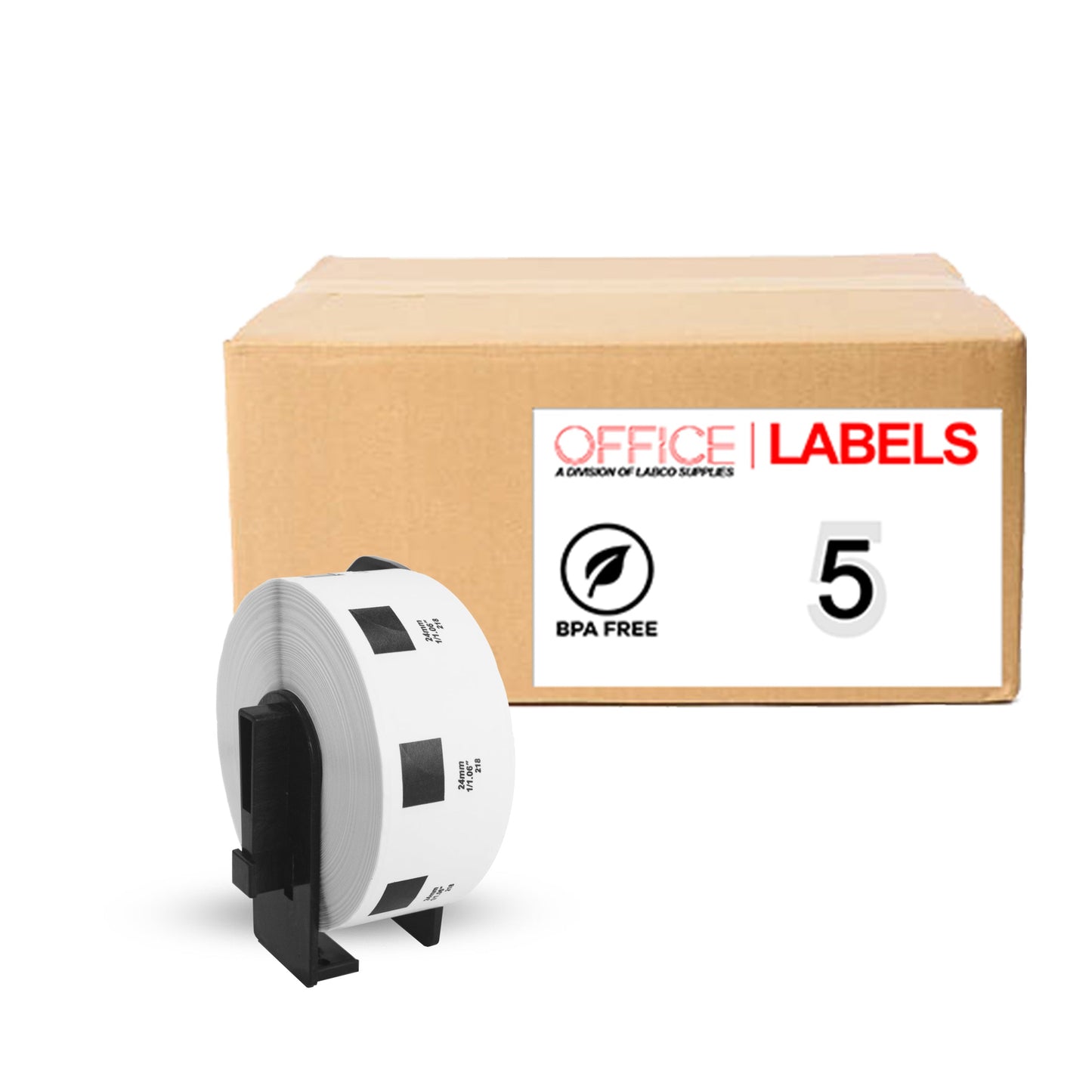 5 Rolls of DK-1218 Compatible Labels for BROTHER 0,94" Diameter (24mm) With 1 Reusable Cartridge