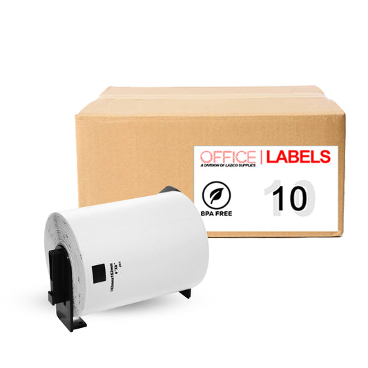 10 Rolls of DK-1241 Compatible Labels for BROTHER 4" x 6" (101mm x 152mm) With 1 Reusable Cartridge
