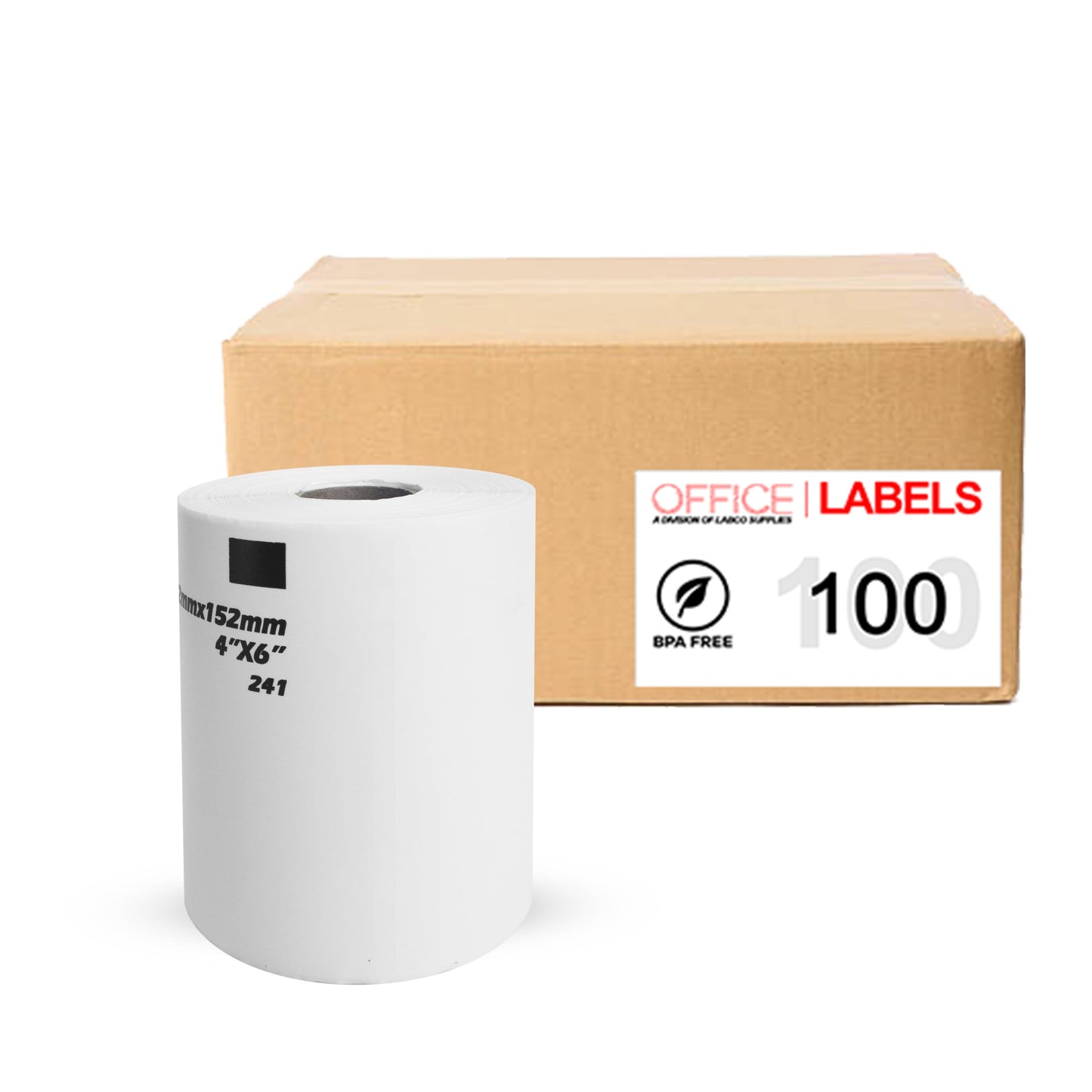 100 Rolls of DK-1241 Compatible Labels for BROTHER 4" x 6" (101mm x 152mm) ROLL ONLY