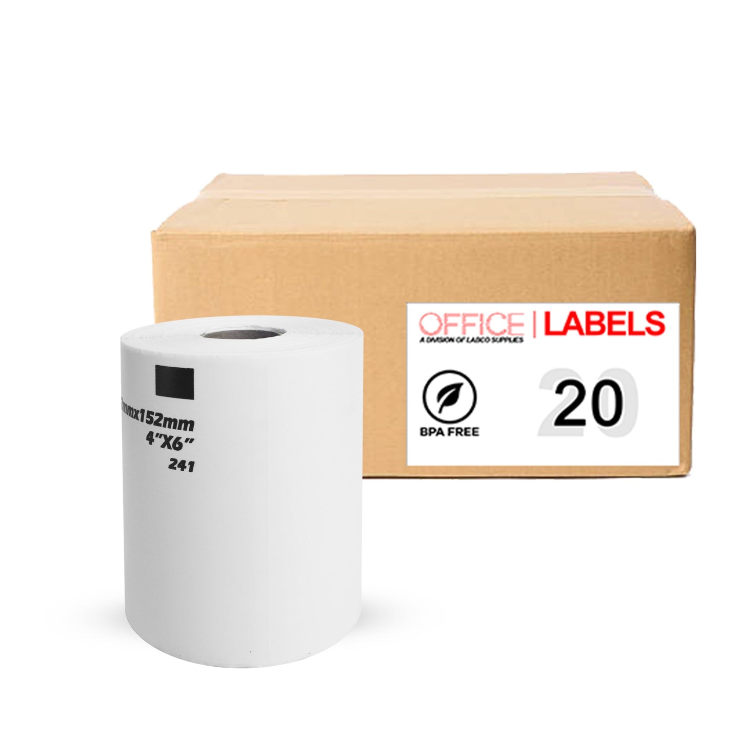 20 Rolls of DK-1241 Compatible Labels for BROTHER 4" x 6" (101mm x 152mm) ROLL ONLY