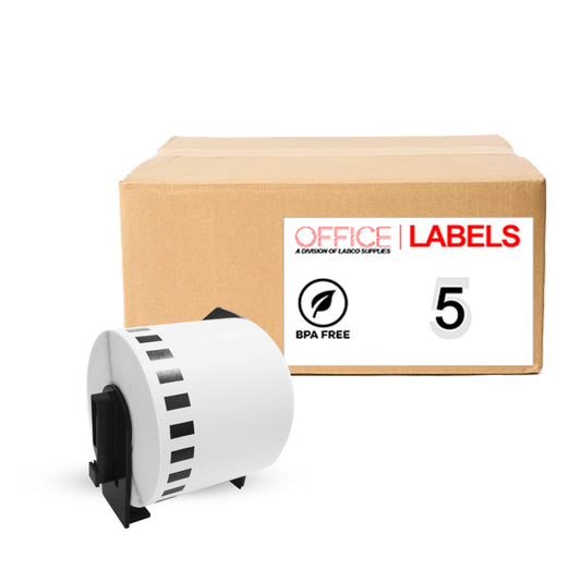 5 Rolls of DK-2205 Compatible Labels for BROTHER 2-3/7" x 100' (62mm x 30,4m) With 1 Reusable Cartridge