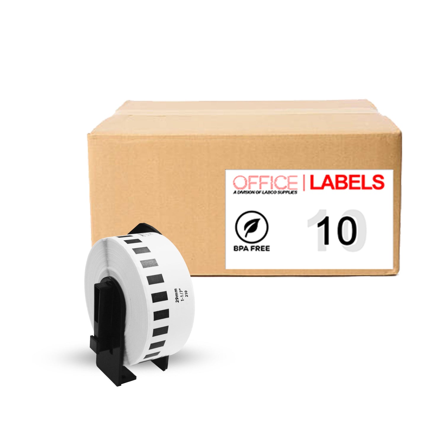 10 Rolls of DK-2210 Compatible Labels for BROTHER 1-1/7" x 100' (29mm x 30,4m) With 1 Reusable Cartridge