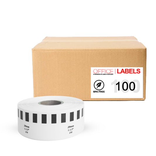 100 Rolls of DK-2210 Compatible Labels for BROTHER 1-1/7" x 100' (29mm x 30,4m) ROLL ONLY