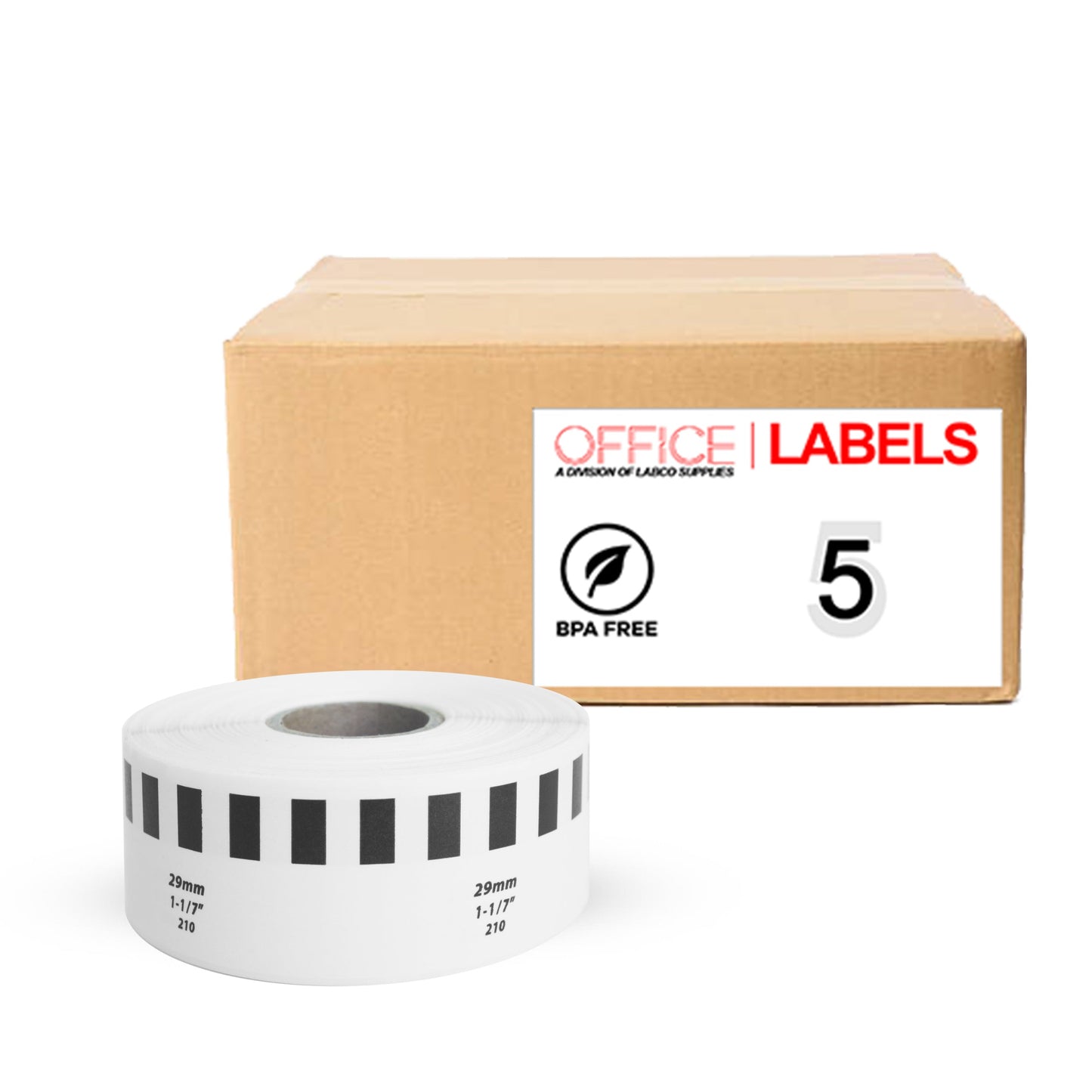 5 Rolls of DK-2210 Compatible Labels for BROTHER 1-1/7" x 100' (29mm x 30,4m) ROLL ONLY