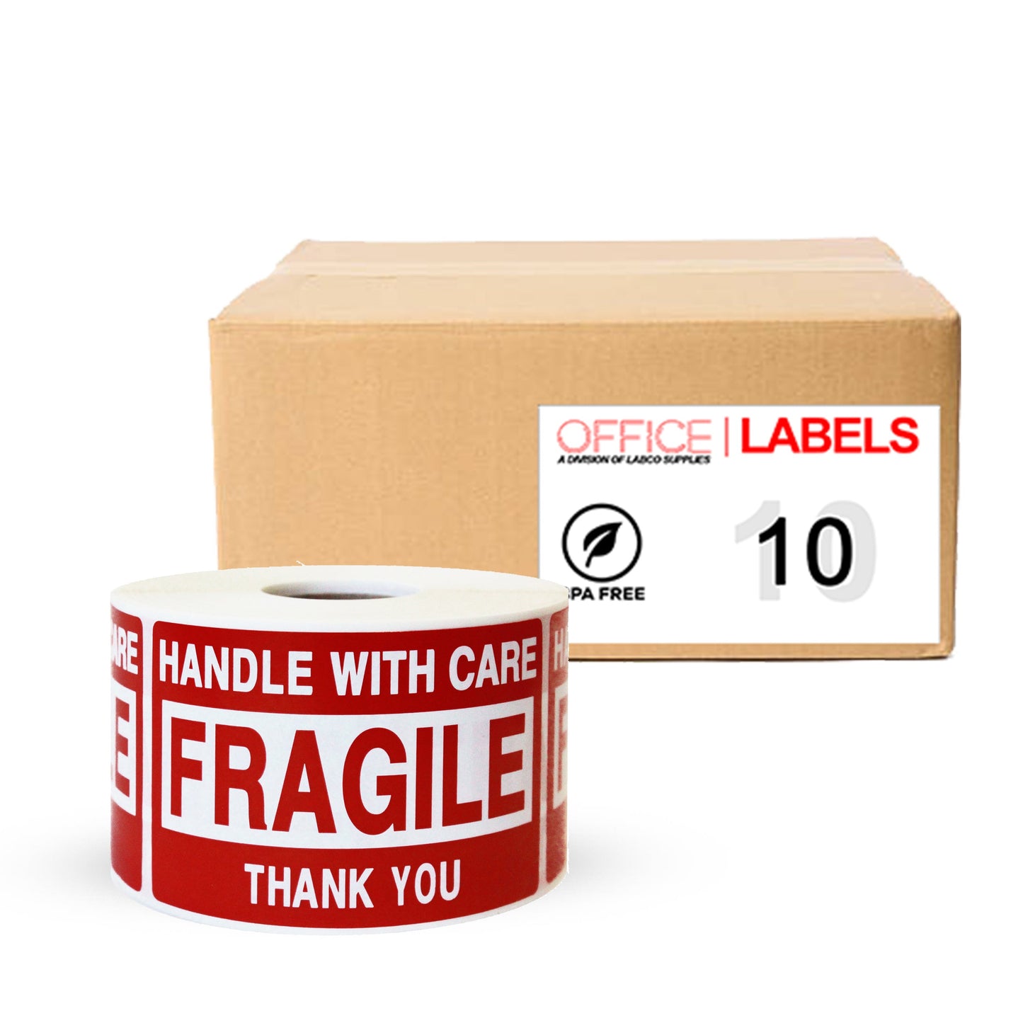 10 Rolls of Fragile-Handle with Care Stickers 2" x 3"