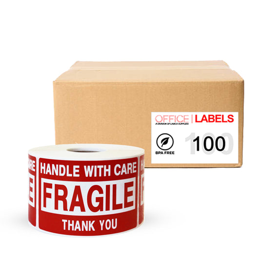 100 Rolls of Fragile-Handle with Care Stickers 2" x 3"